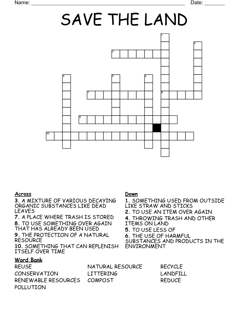 SAVE THE LAND Crossword