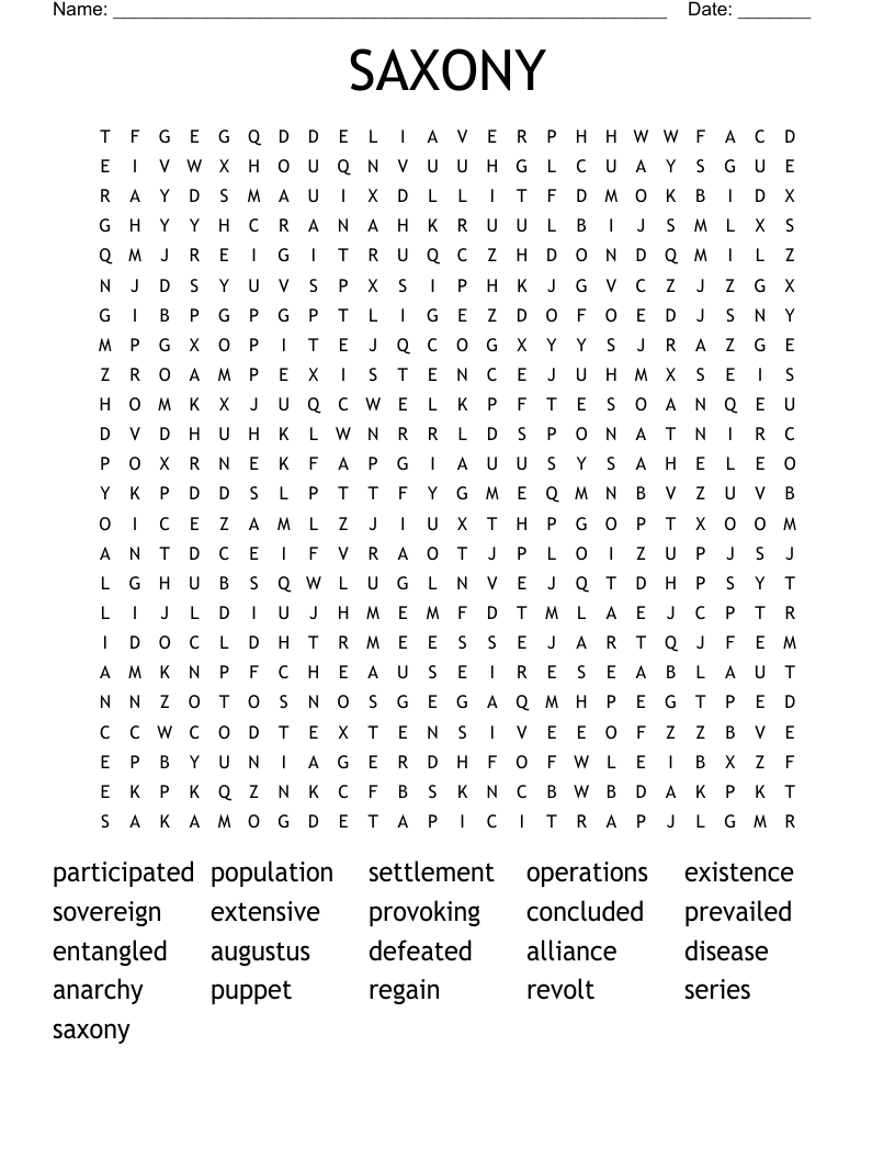 SAXONY Word Search