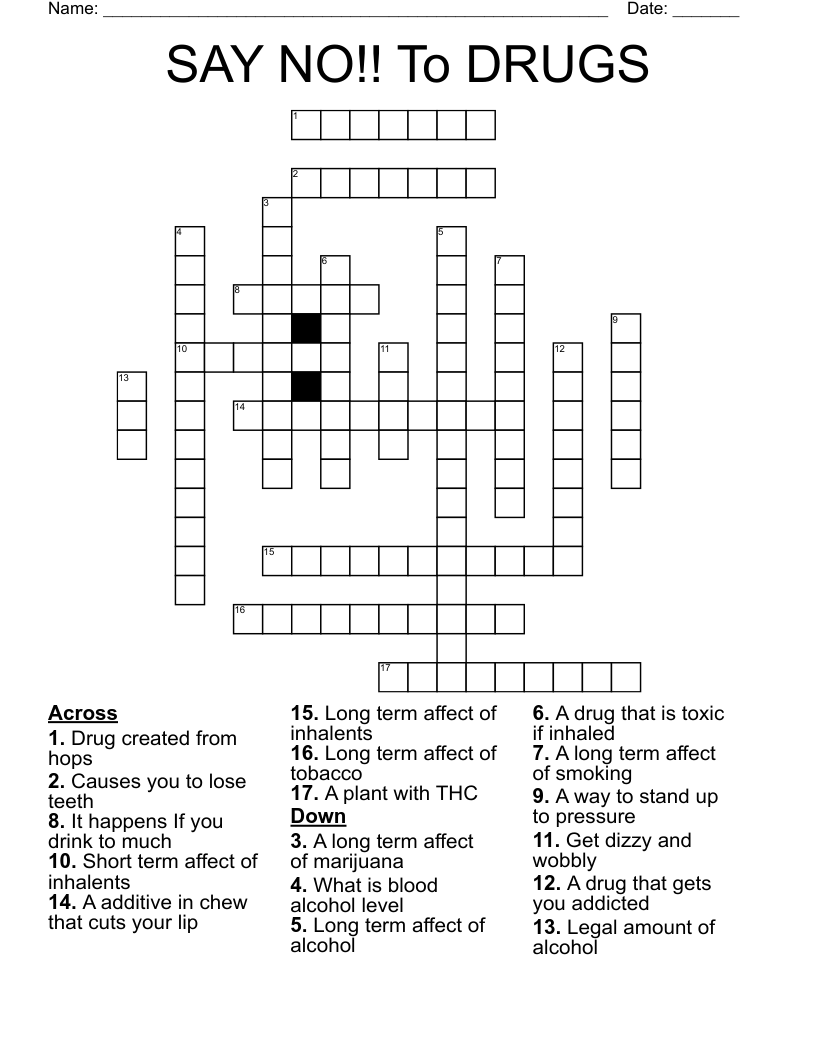 SAY NO!! To DRUGS Crossword