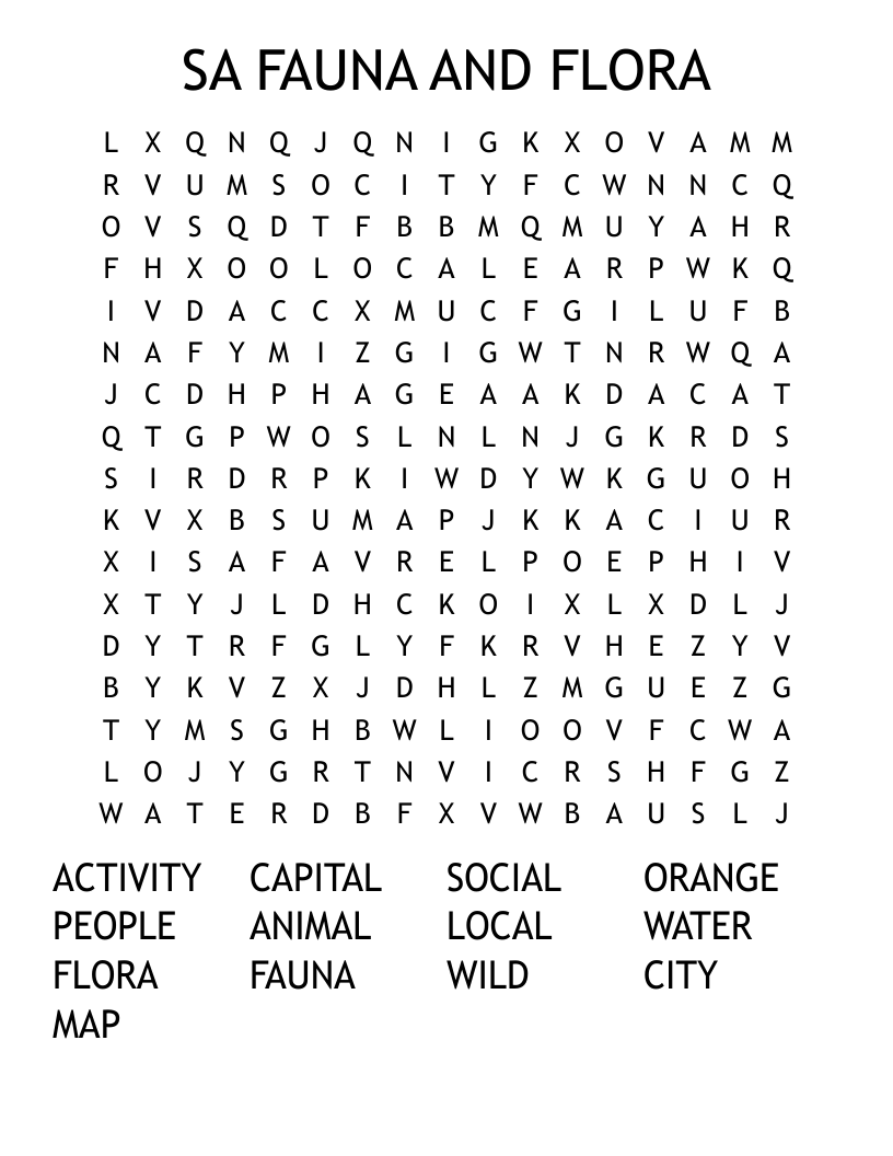 SA FAUNA AND FLORA Word Search