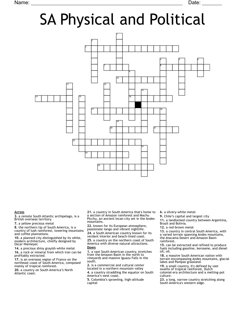 SA Physical and Political Crossword