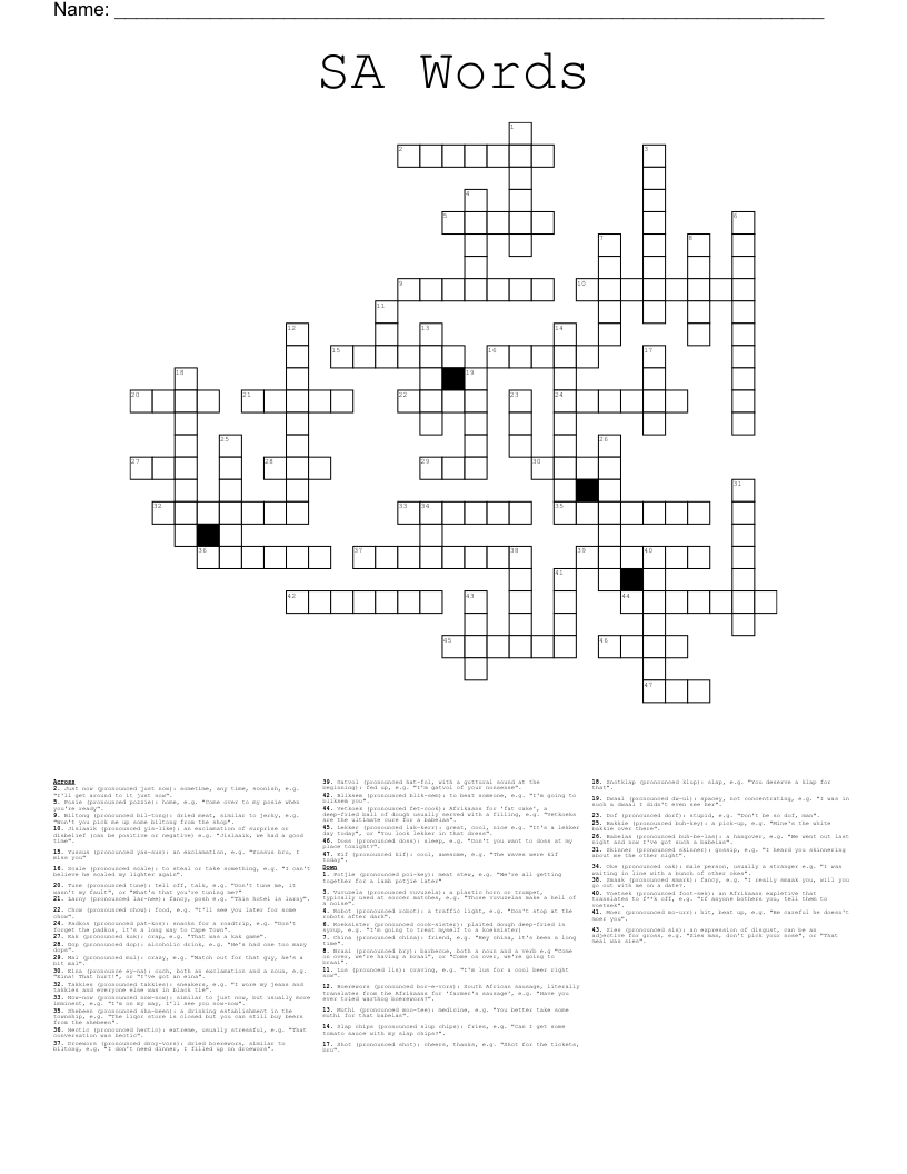 SA Words Crossword