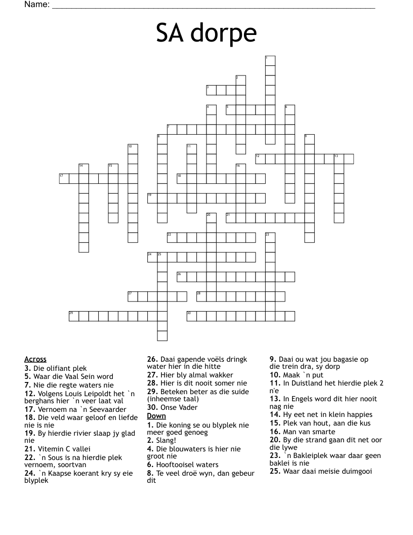 SA dorpe Crossword