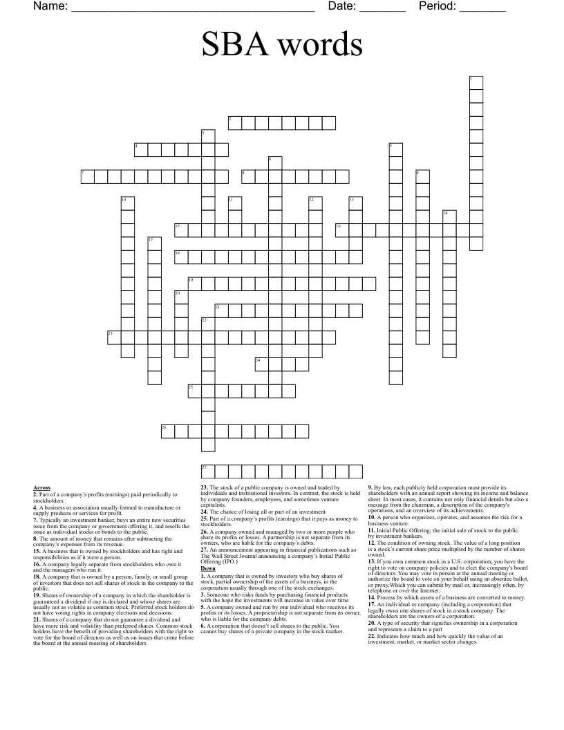 SBA words Crossword