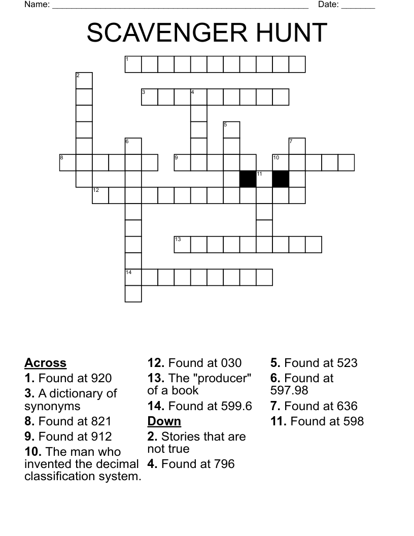 SCAVENGER HUNT Crossword