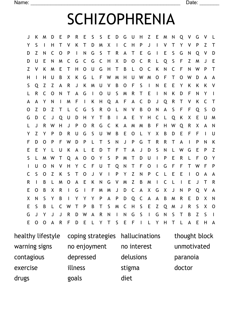 SCHIZOPHRENIA Word Search