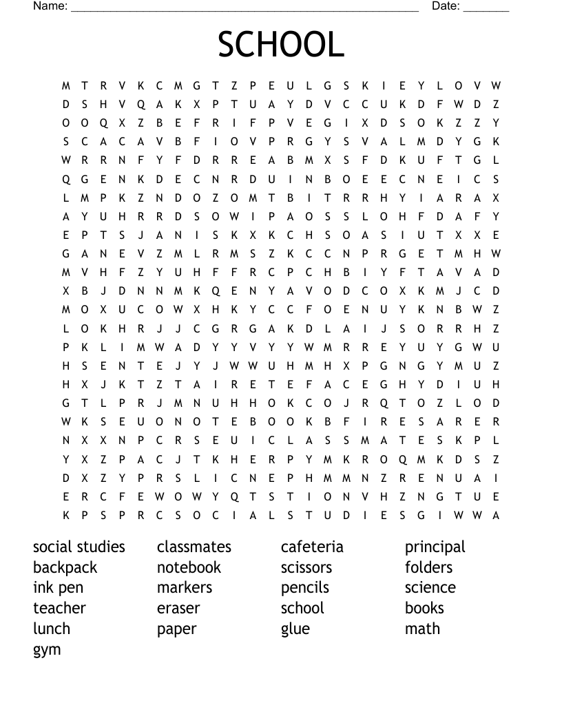 SCHOOL Word Search