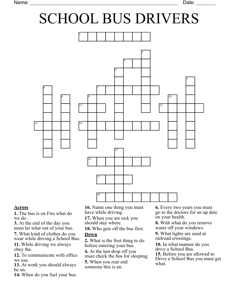 SCHOOL BUS DRIVERS  Crossword