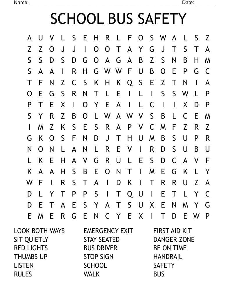 SCHOOL BUS SAFETY Word Search