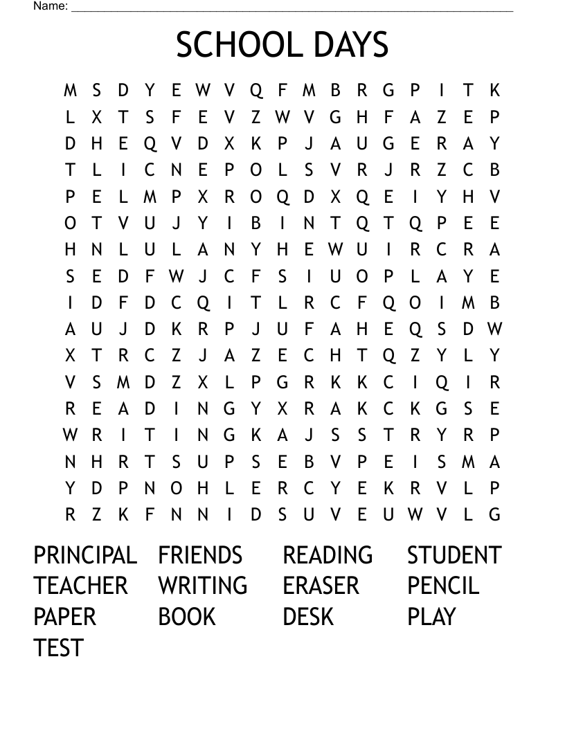 SCHOOL DAYS Word Search