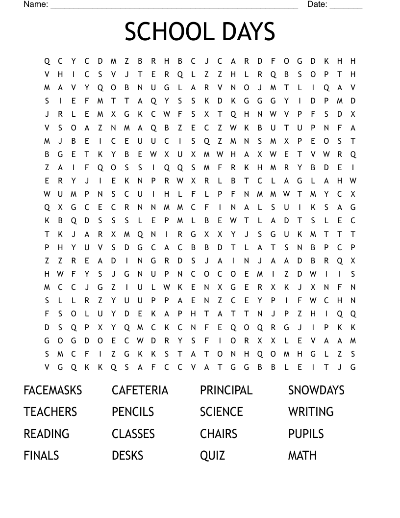 SCHOOL DAYS Word Search