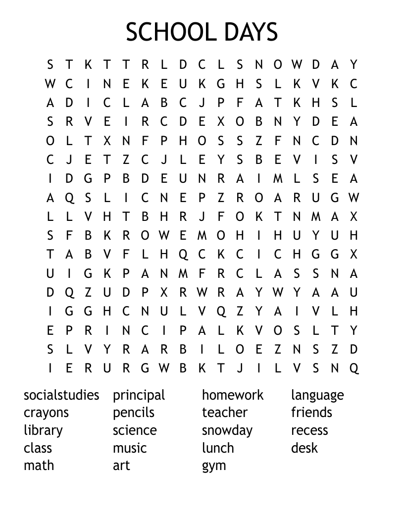 SCHOOL DAYS Word Search
