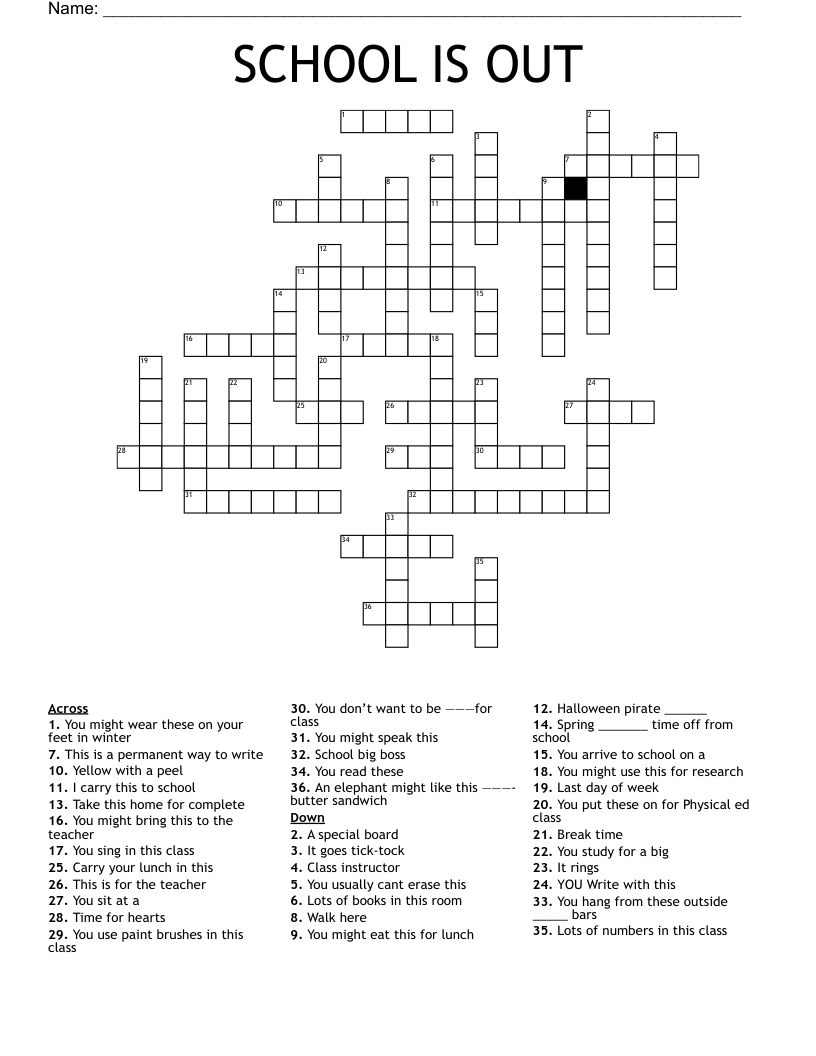 SCHOOL IS OUT Crossword