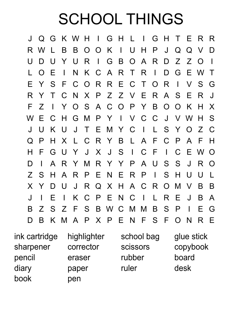 SCHOOL THINGS Word Search