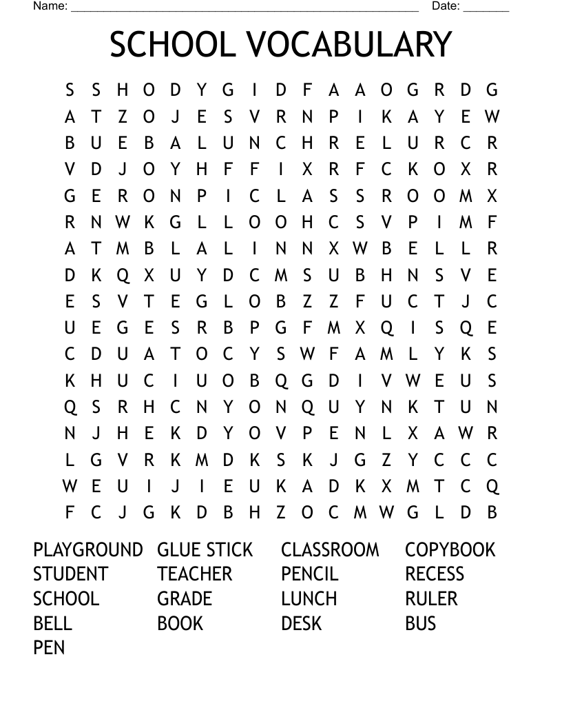 SCHOOL VOCABULARY Word Search