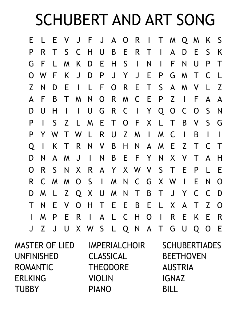 SCHUBERT AND ART SONG Word Search
