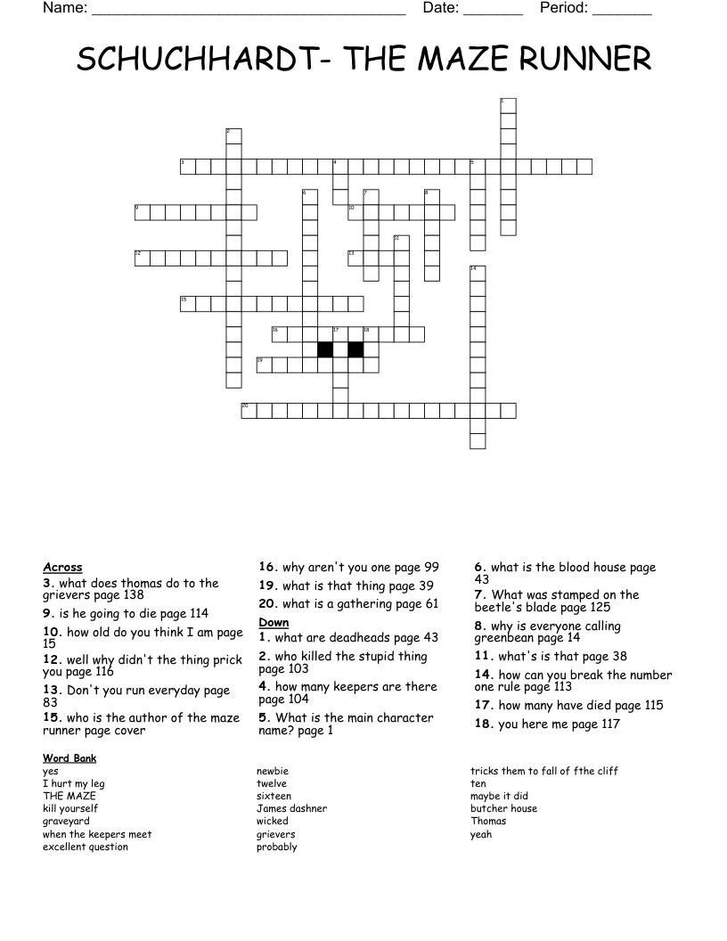 SCHUCHHARDT- THE MAZE RUNNER Crossword