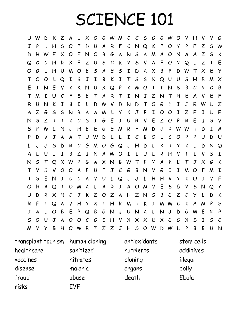 SCIENCE 101 Word Search