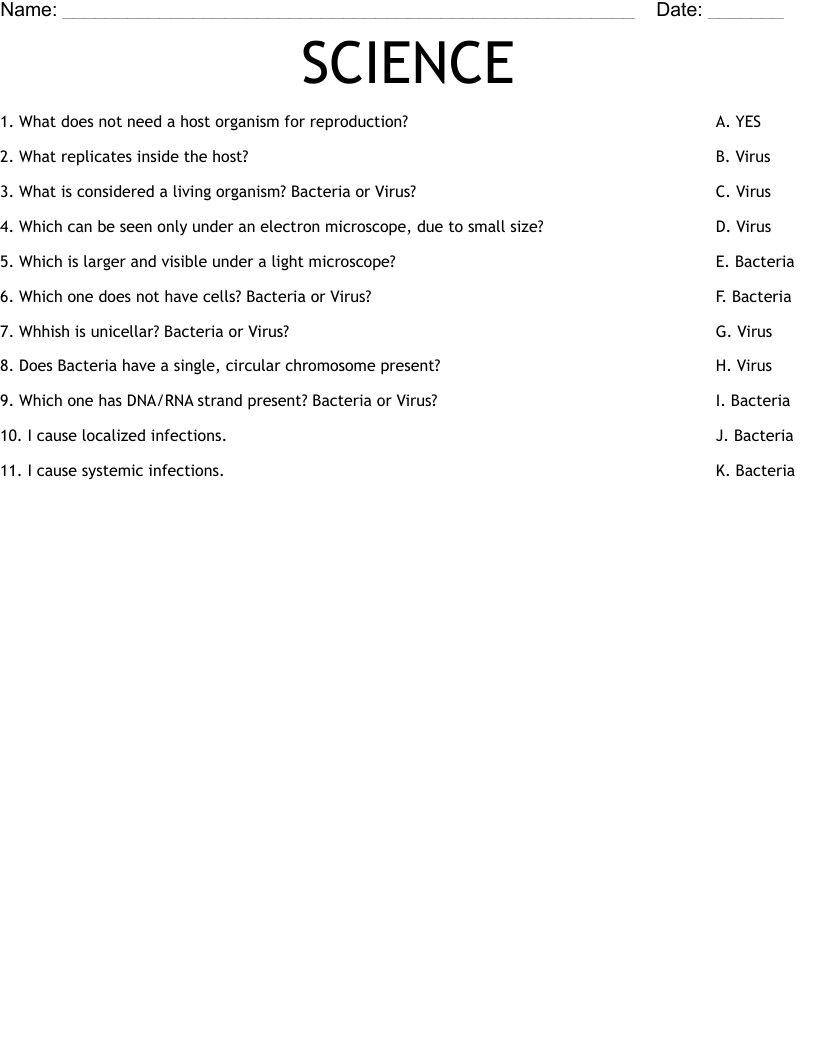 SCIENCE Worksheet