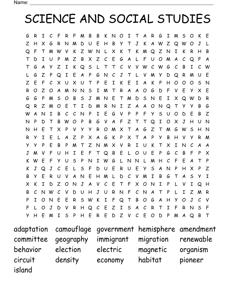 SCIENCE AND SOCIAL STUDIES Word Search