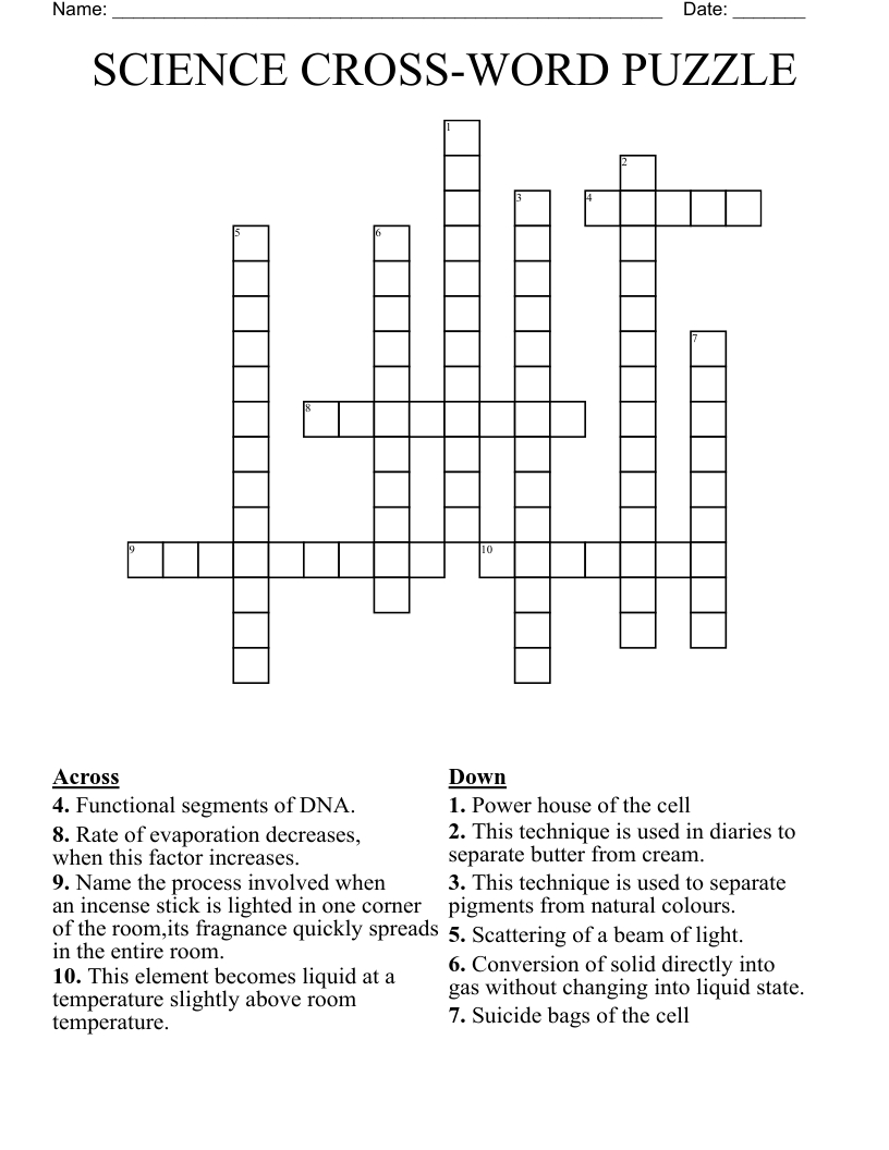 SCIENCE CROSS-WORD PUZZLE Crossword