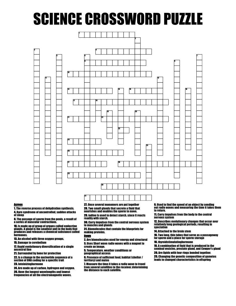 SCIENCE CROSSWORD PUZZLE