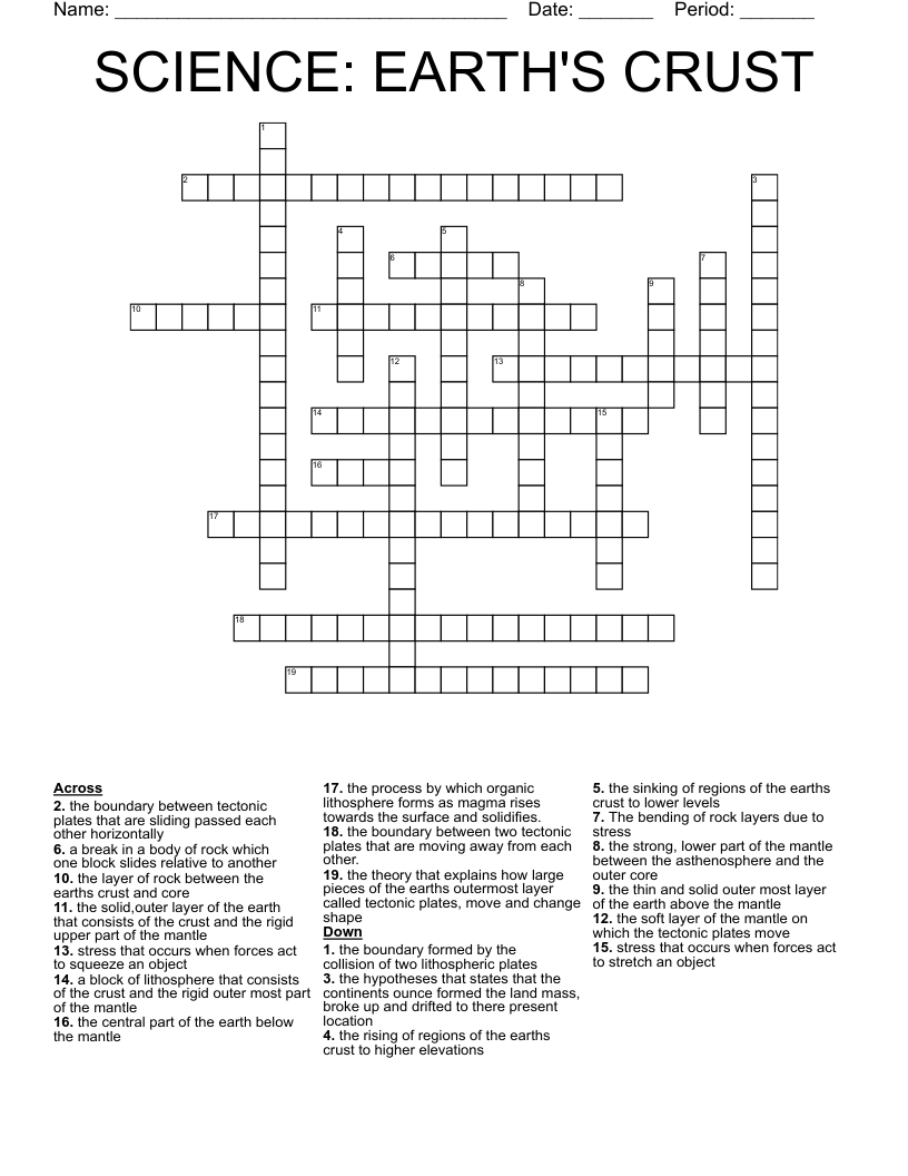 SCIENCE: EARTH'S CRUST Crossword