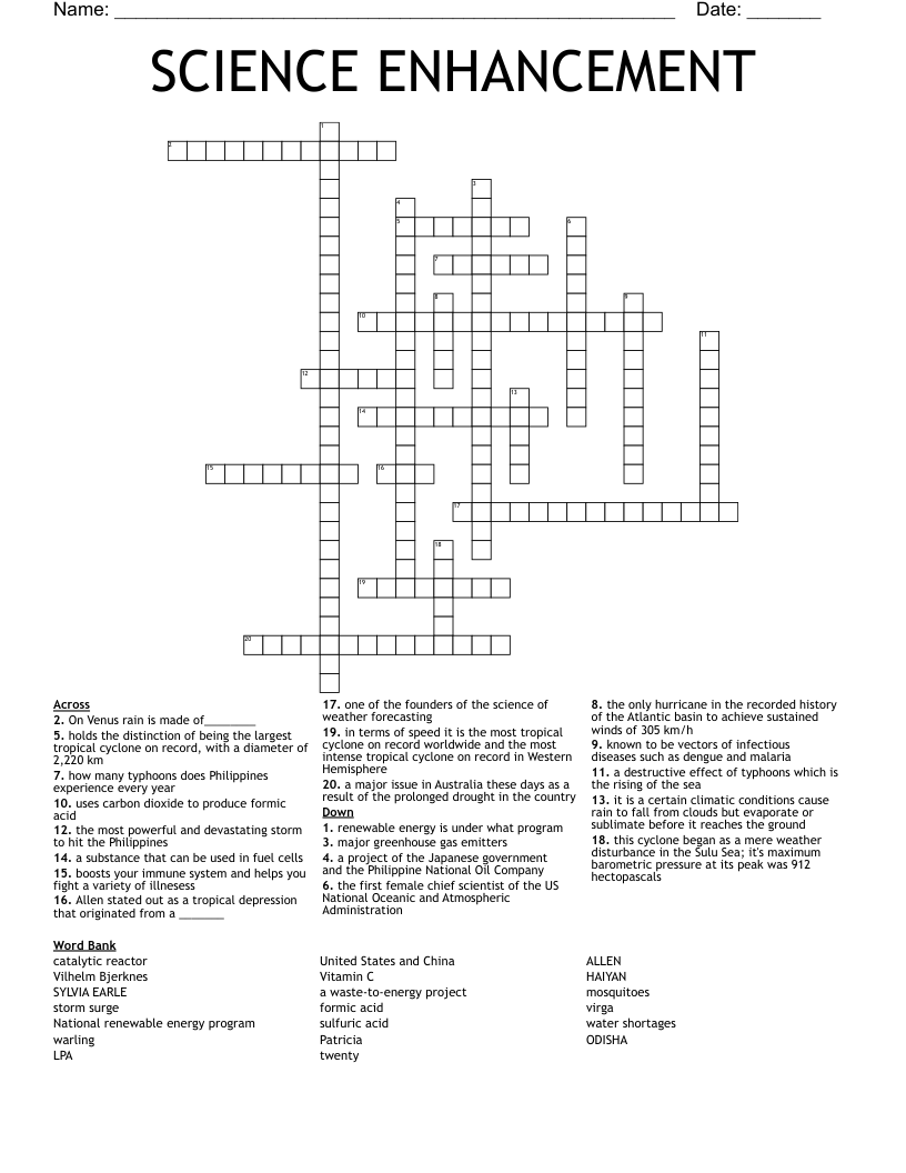 SCIENCE ENHANCEMENT Crossword
