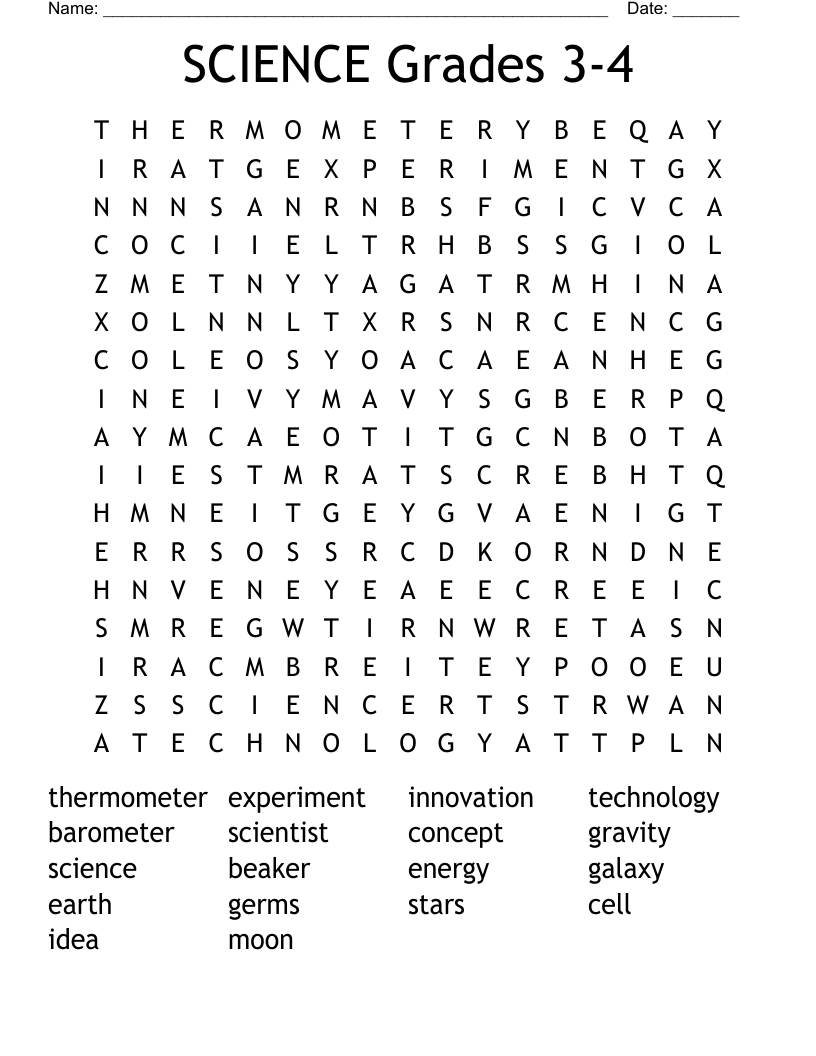 SCIENCE Grades 3-4 Word Search