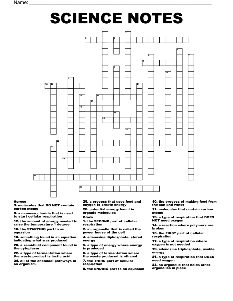 SCIENCE NOTES Crossword