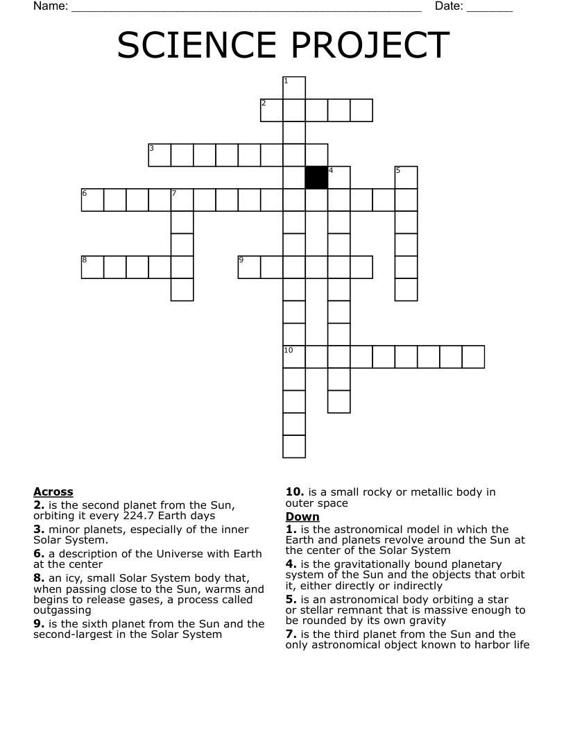 SCIENCE PROJECT Crossword