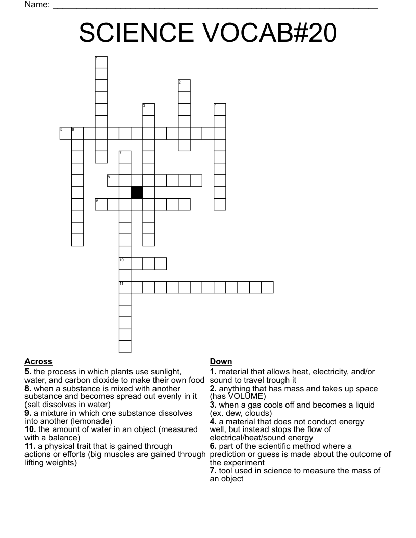 SCIENCE VOCAB#20 Crossword