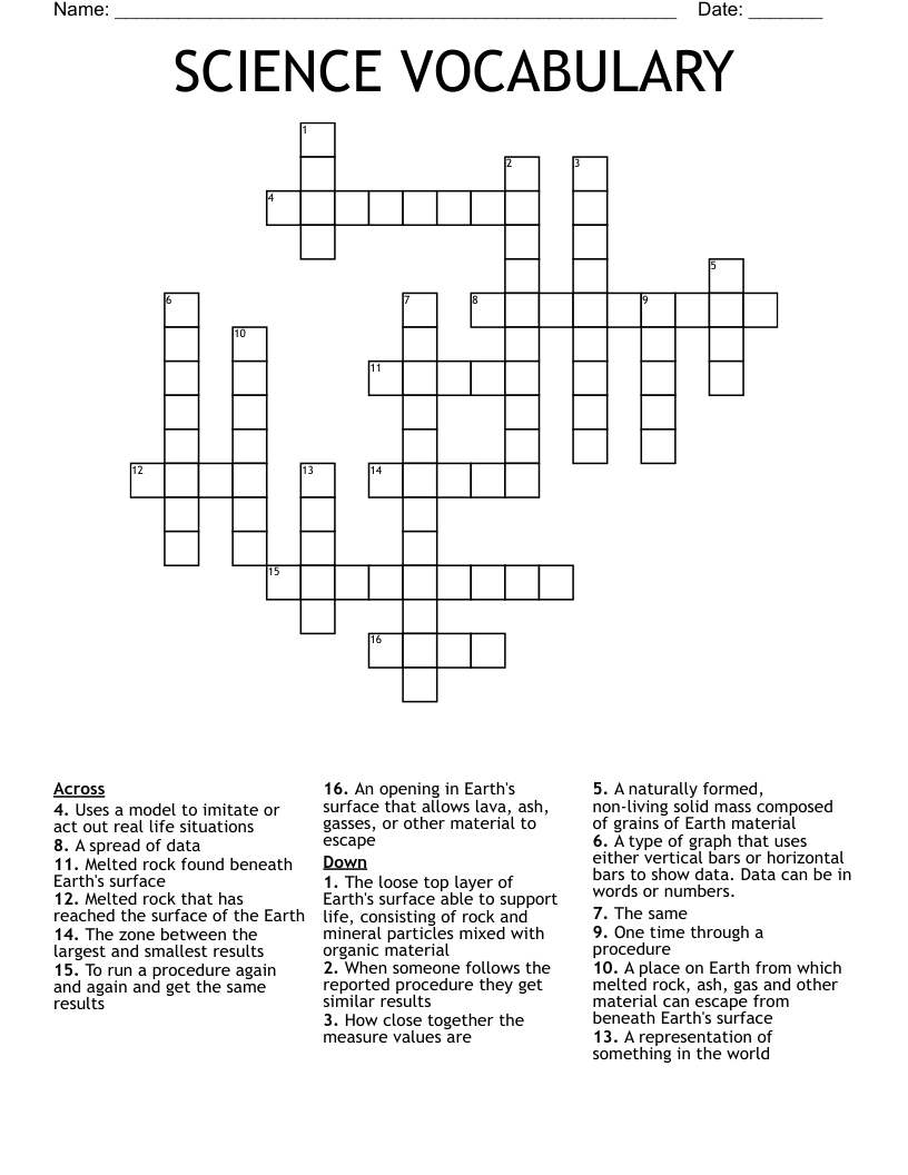 SCIENCE VOCABULARY Crossword