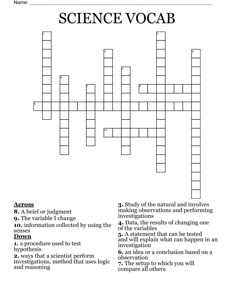 SCIENCE VOCAB Crossword