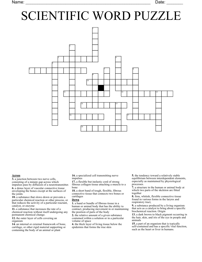 SCIENTIFIC WORD PUZZLE Crossword
