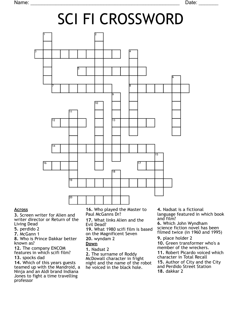 SCI FI CROSSWORD