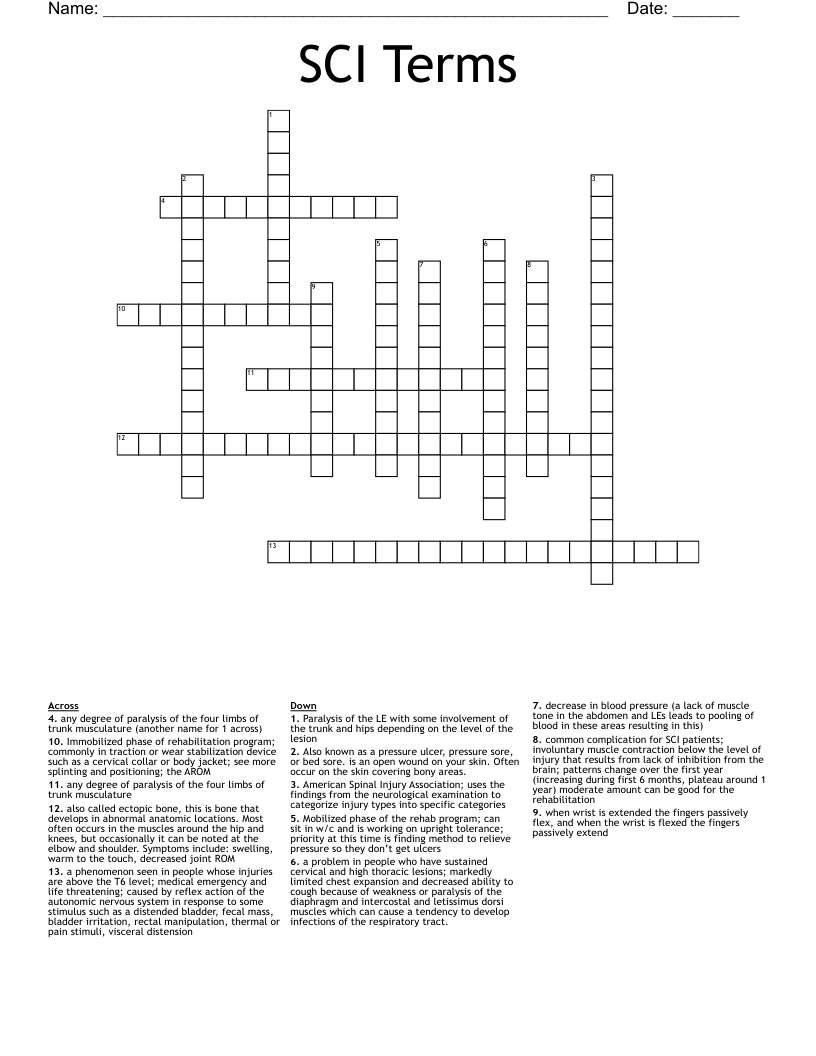 SCI Terms Crossword