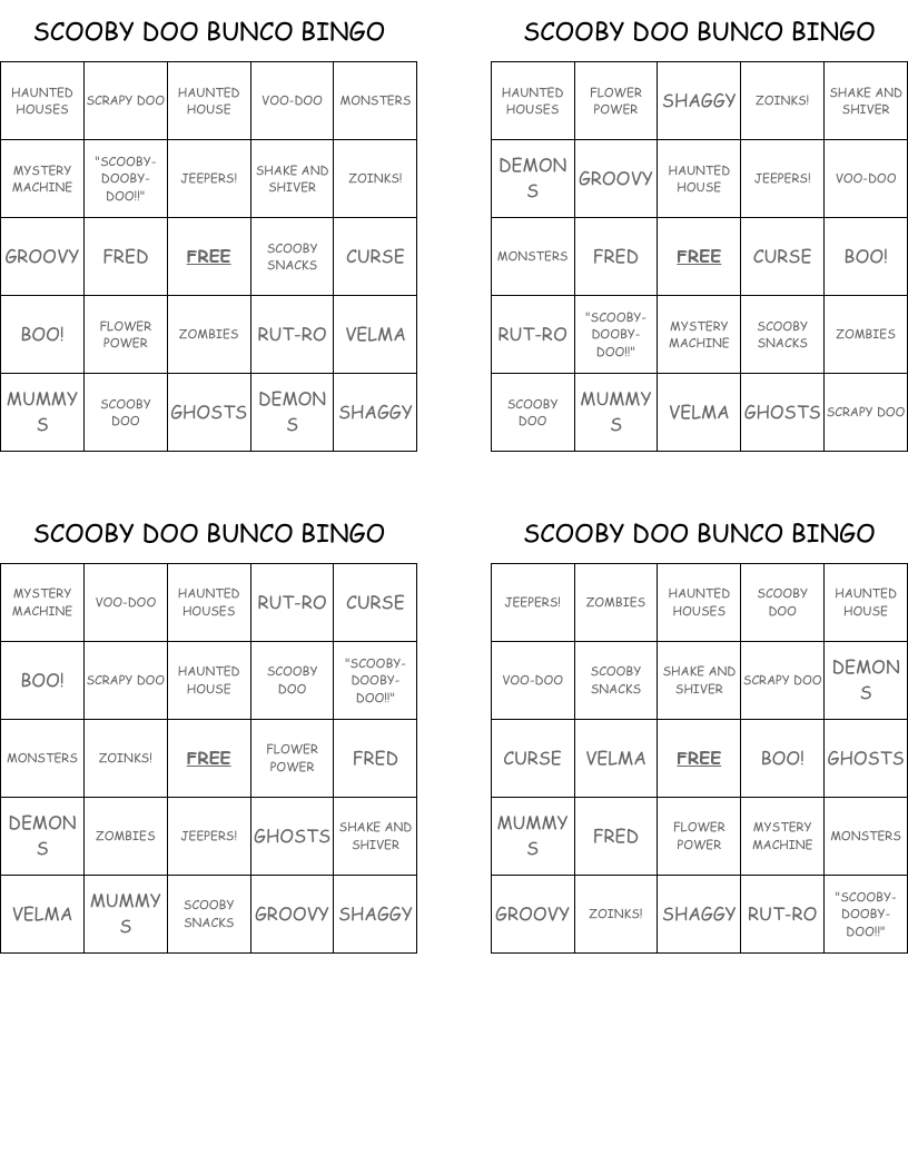 SCOOBY DOO BUNCO BINGO