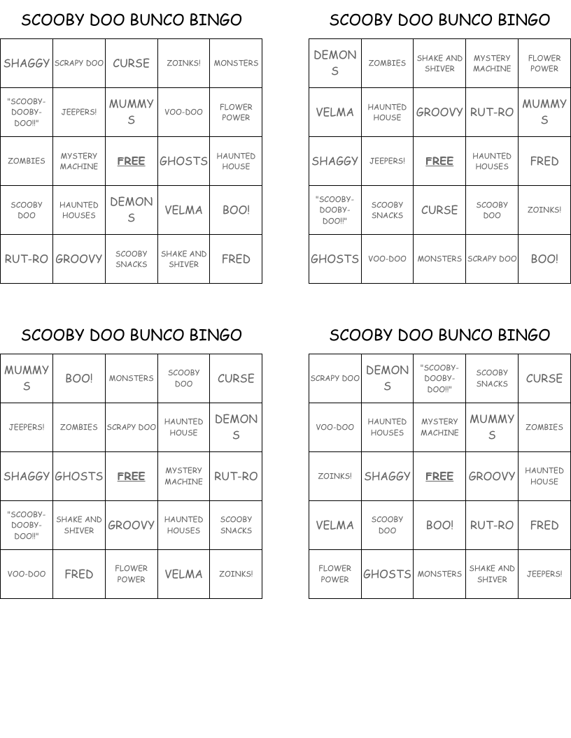 SCOOBY DOO BUNCO BINGO