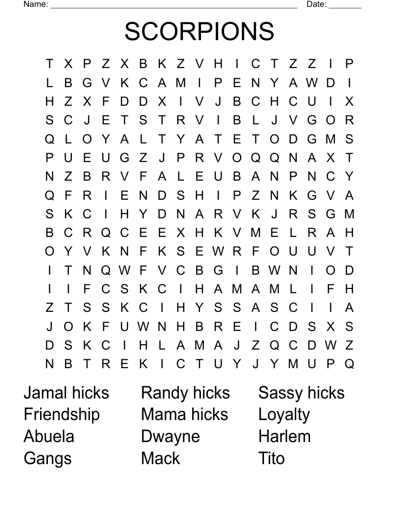 SCORPIONS Word Search