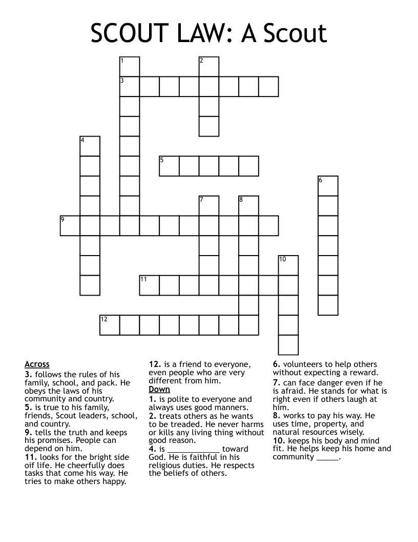 SCOUT LAW: A Scout  Crossword