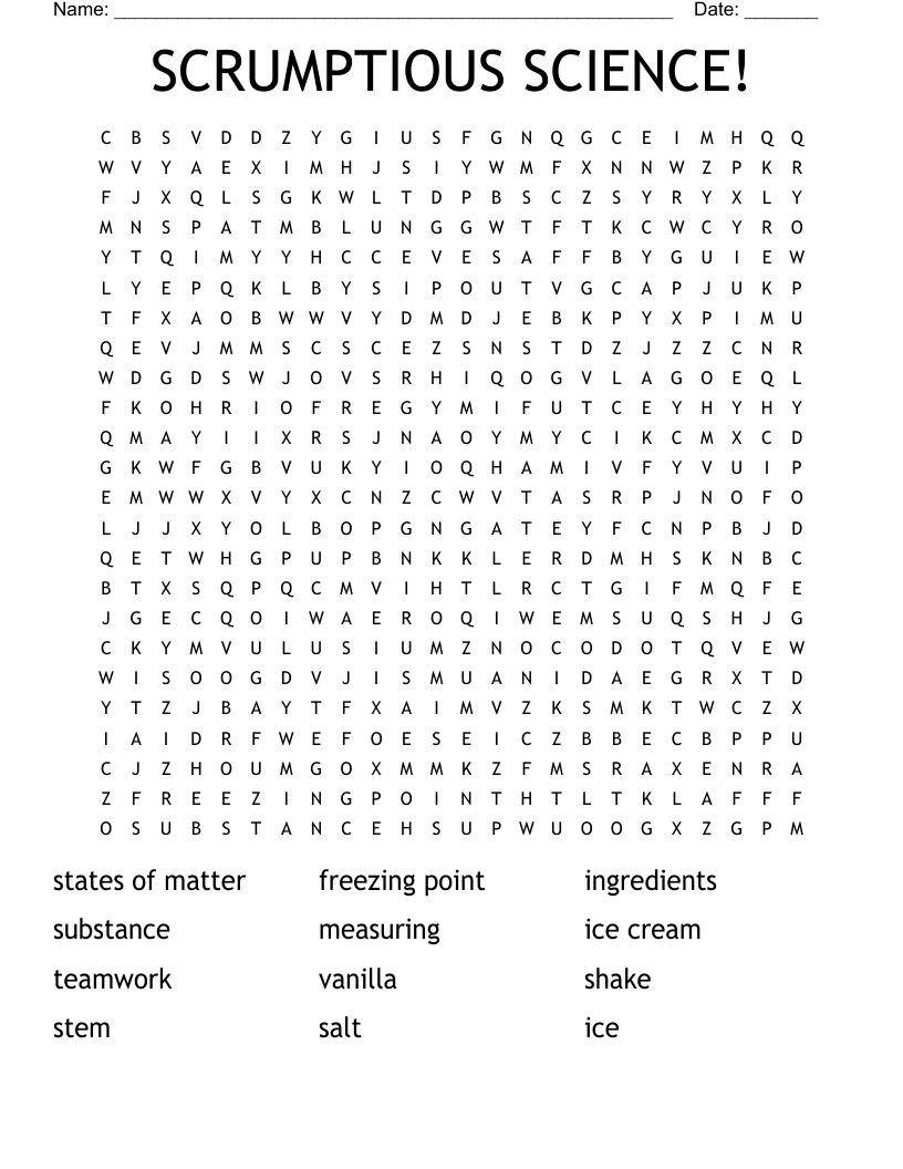 SCRUMPTIOUS SCIENCE! Word Search