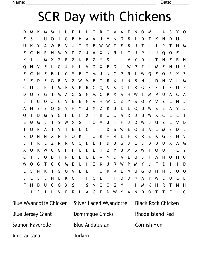 SCR Day with Chickens Word Search