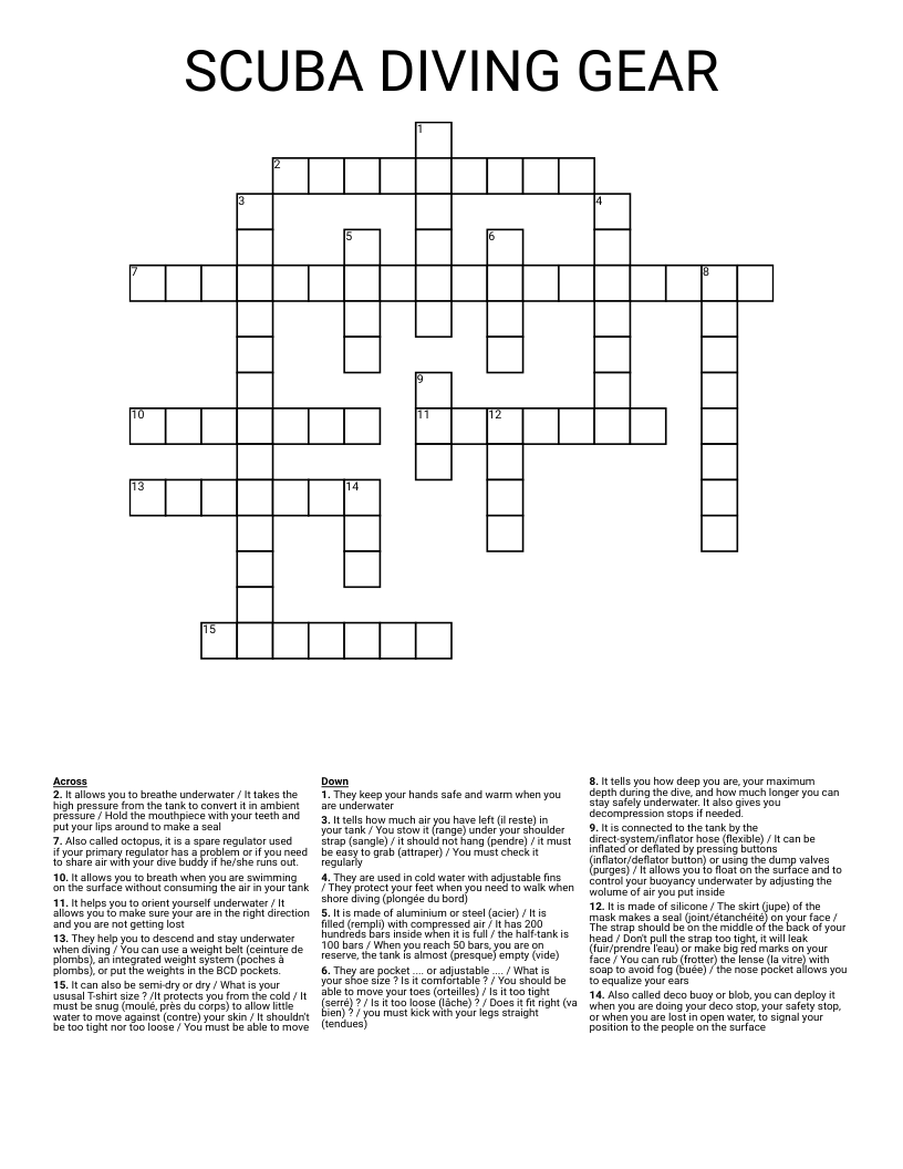 SCUBA DIVING GEAR Crossword