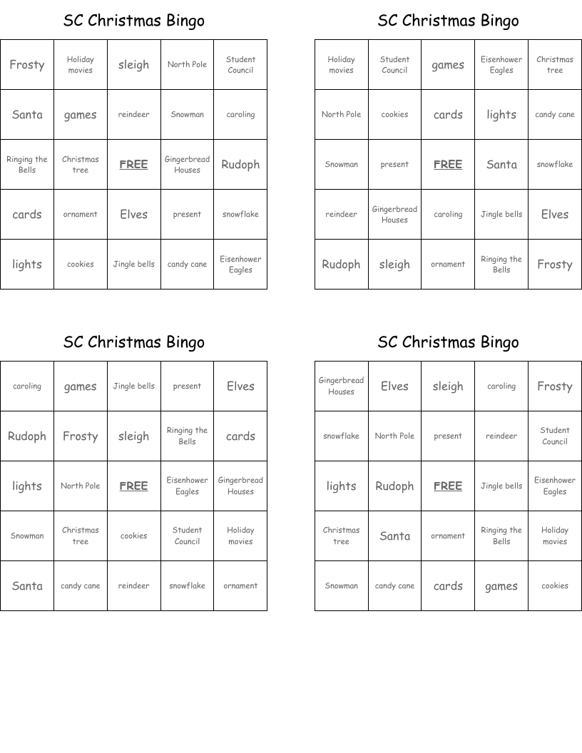 SC Christmas Bingo