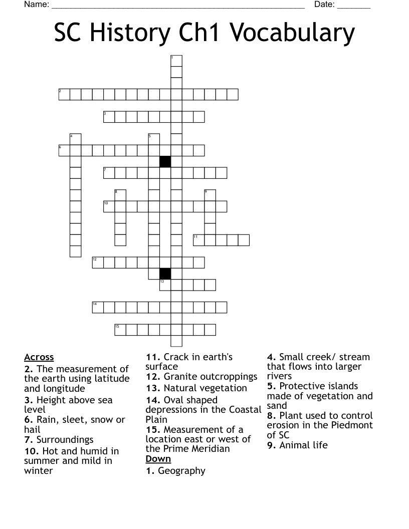 SC History Ch1 Vocabulary Crossword