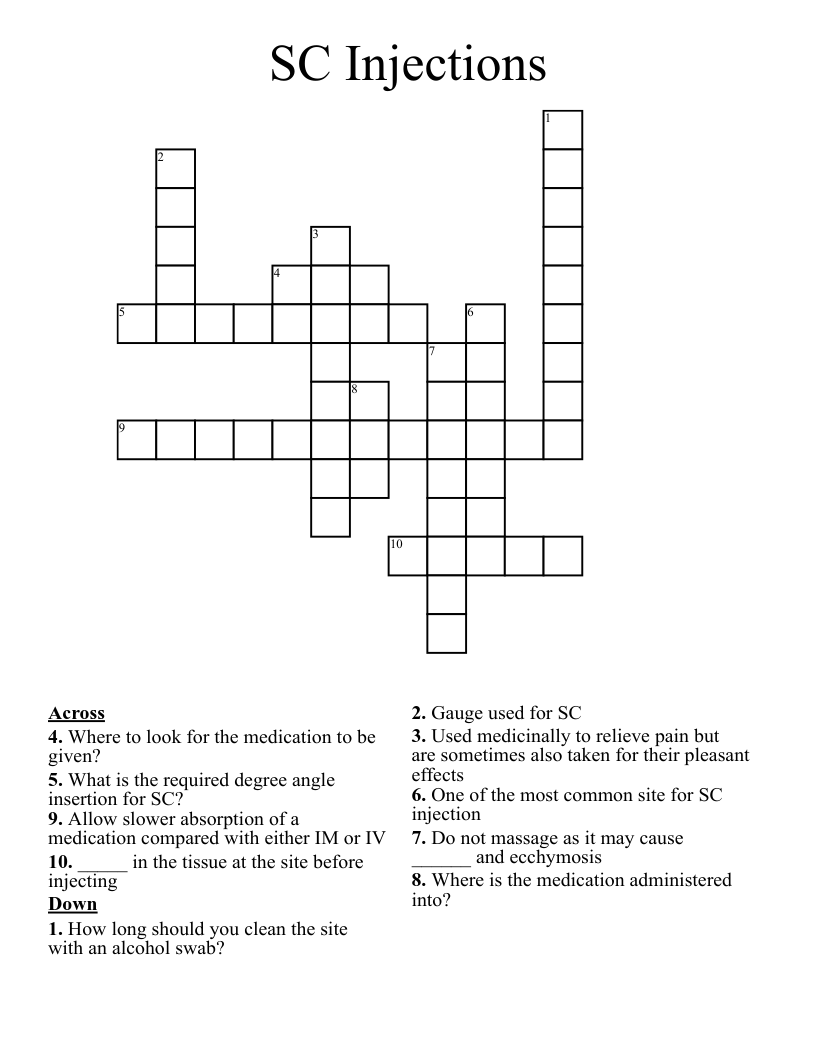 SC Injections Crossword