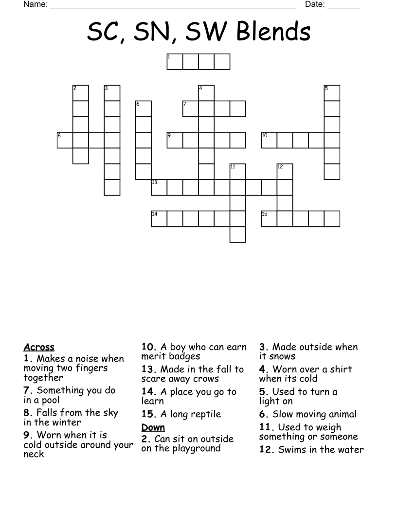 SC, SN, SW Blends Crossword