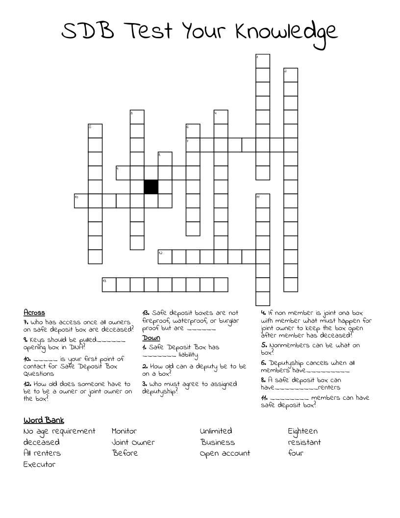 SDB Test Your Knowledge Crossword