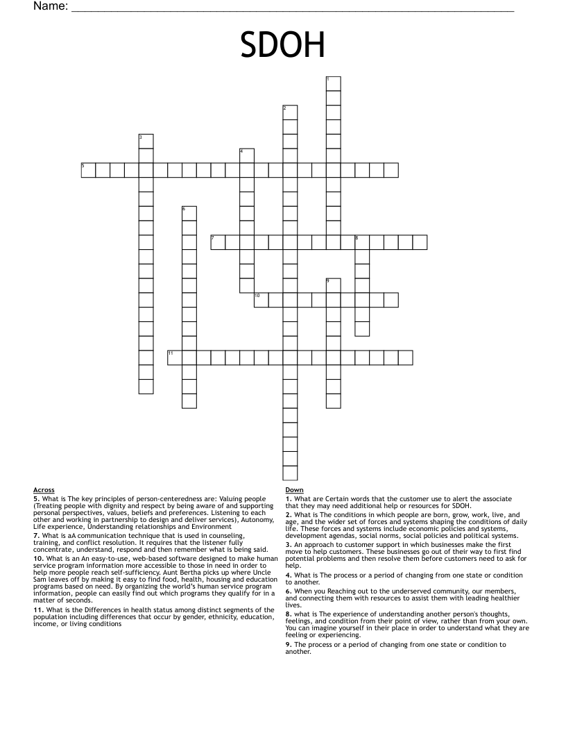 SDOH  Crossword